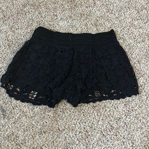 ~Rewind Black Crochet Shorts With Elastic Waist